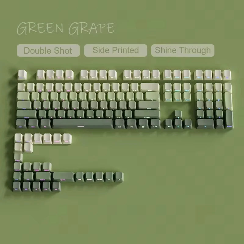 135 Key Cherry Profile Green Grape Keycaps Side Print Shine Through Keycaps Double Shot PBT Keycap for MX Switch Gaming Keyboard