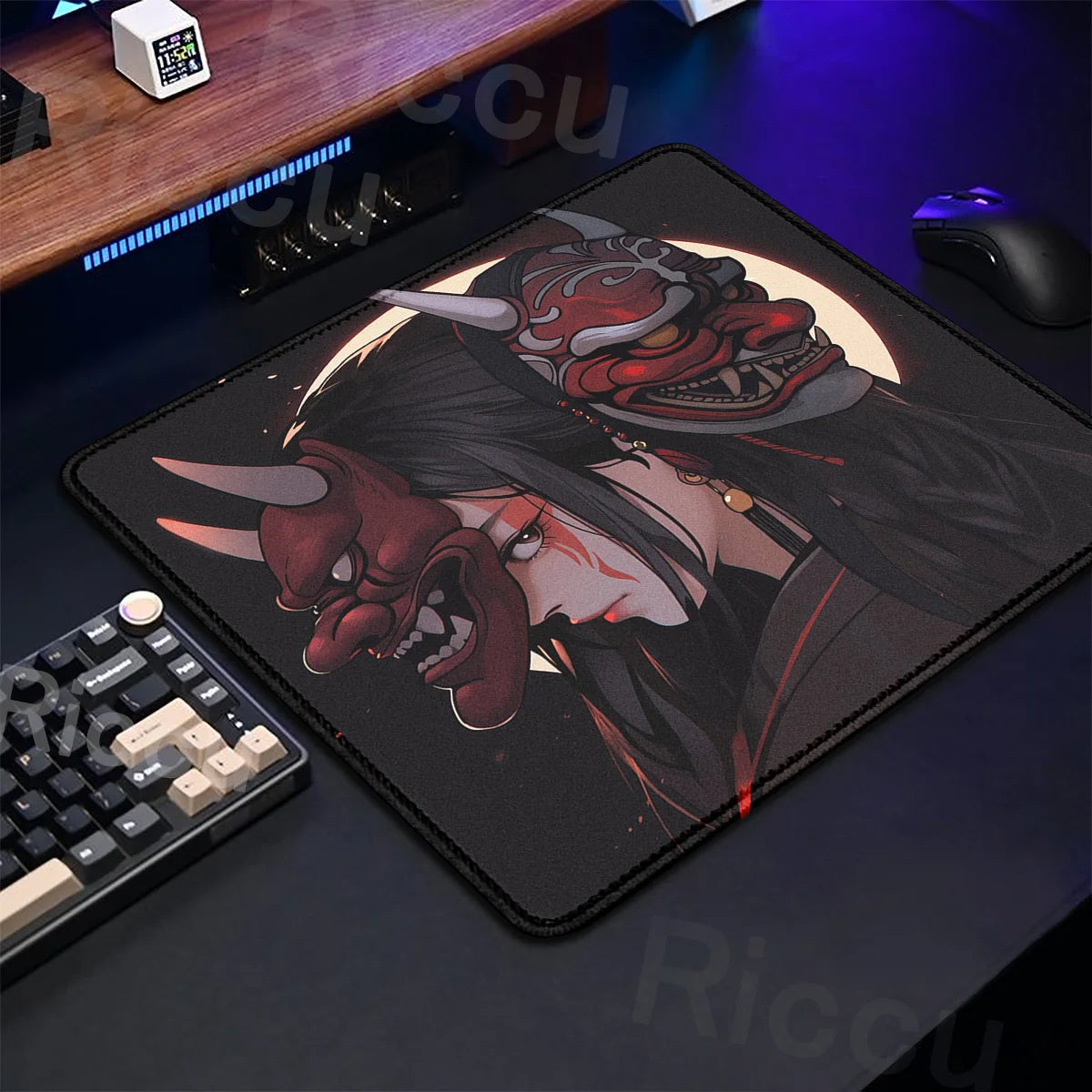 Small Size Anime Mouse Pad Oni Mask Girl Premium Deskmats Game Professional E-Sports Mousepad High Quality Non-slip Keyboard Pad