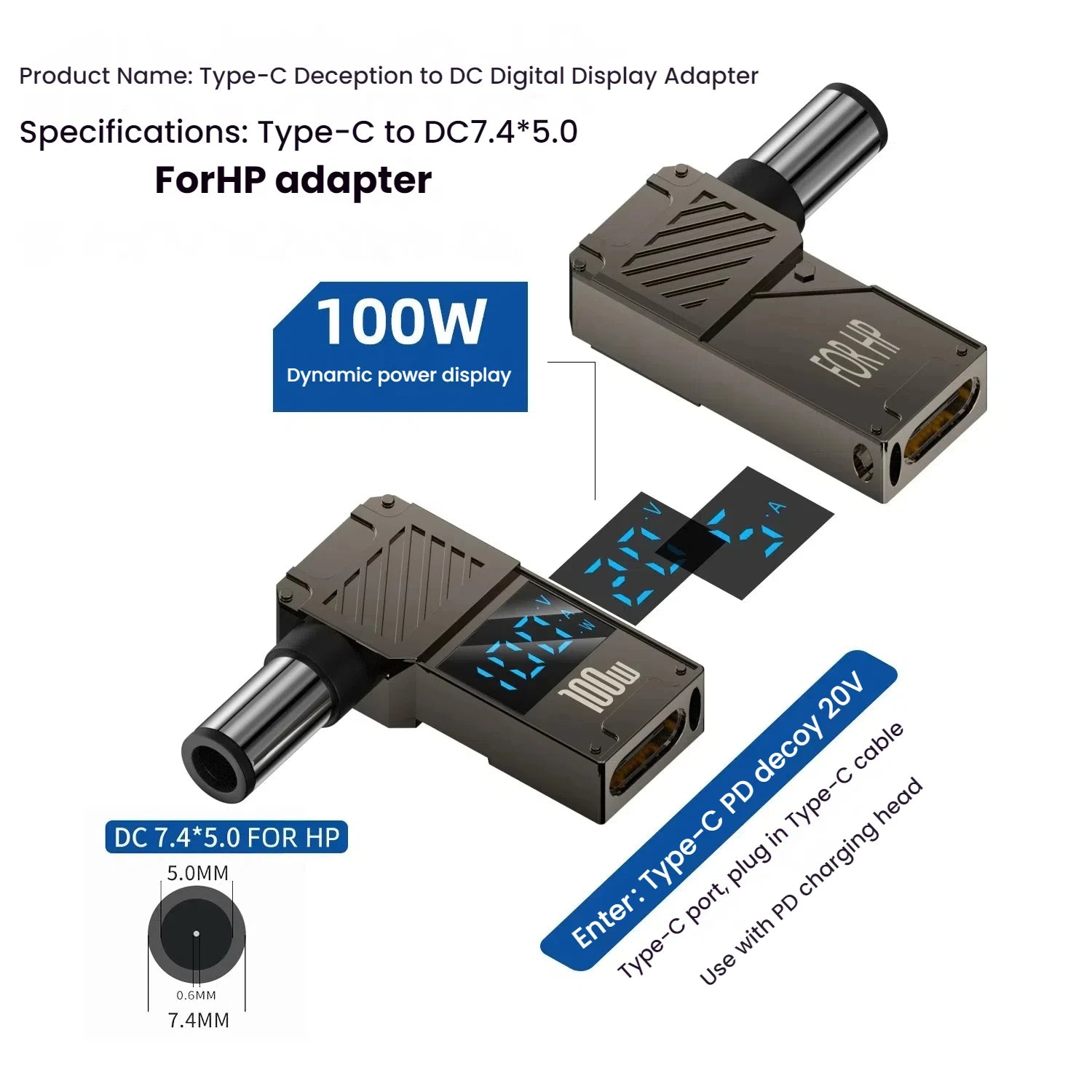 PD 100W Laptop Power Charger Converter Female Type-C To DC Male Jack Plug Supply Adapter Connector 5A For Notebook Computer PC