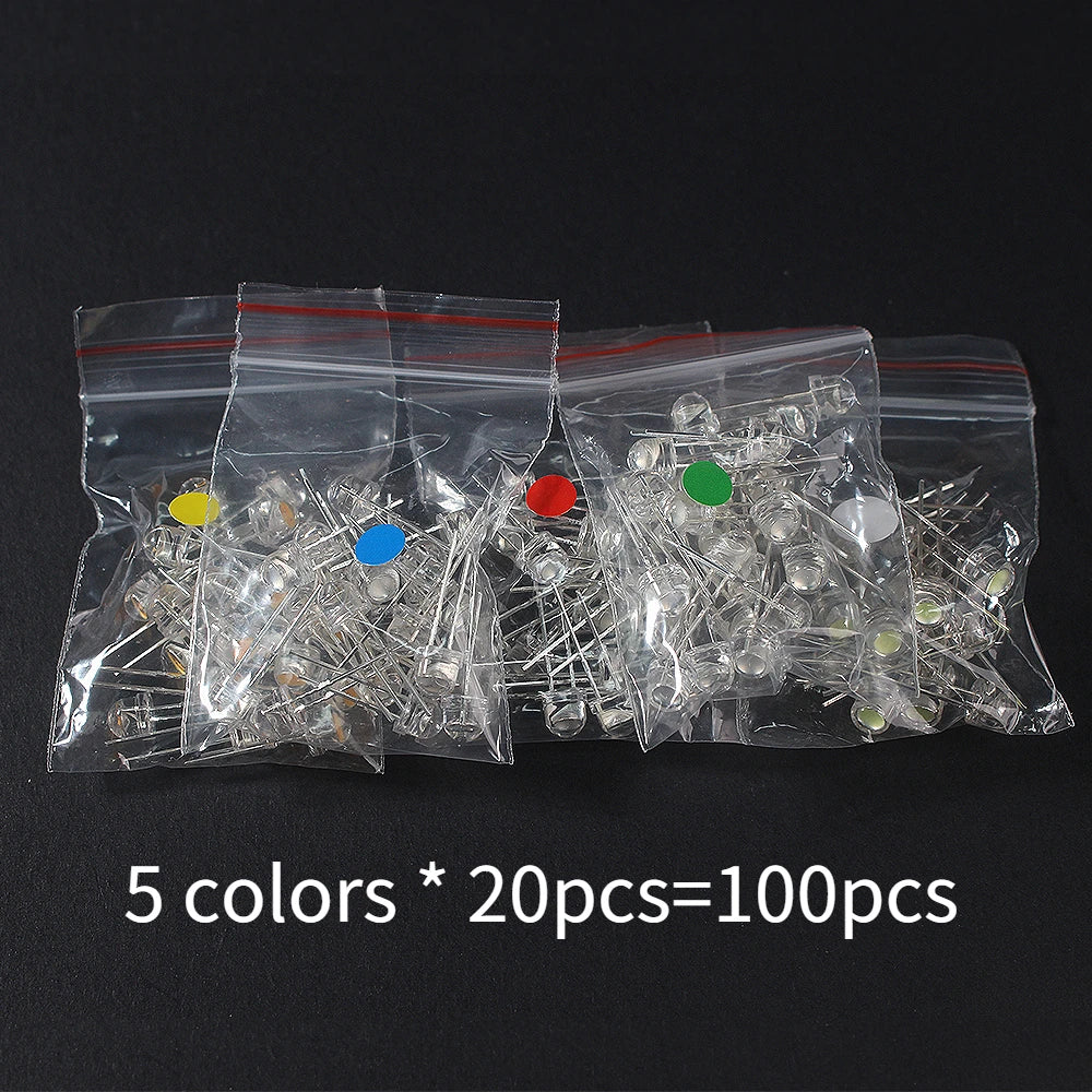 50/100PCS Straw Hat LED 5mm Super Bright LED Diode F5 Light Emitting Diode Blue Green Red Yellow White, for DIY Electronic