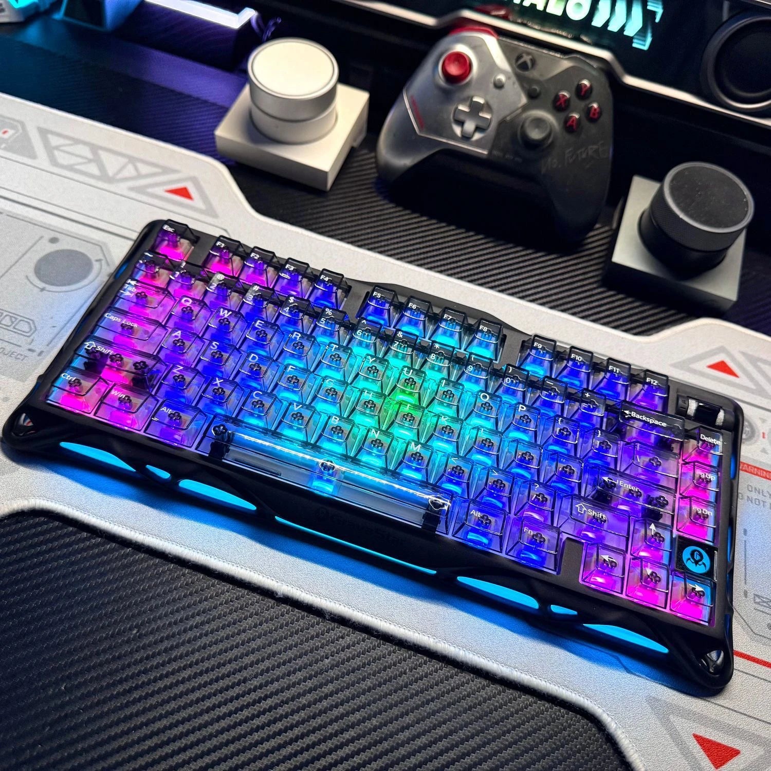 130 Keys Black Full Transparent PC Keycaps UV Printing Clear Crystal Key Caps Cherry Profile for MX Switches Gaming Keyboard