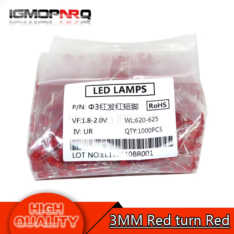 1000pcs blue green red yellow white 3mm led light-emitting diodes