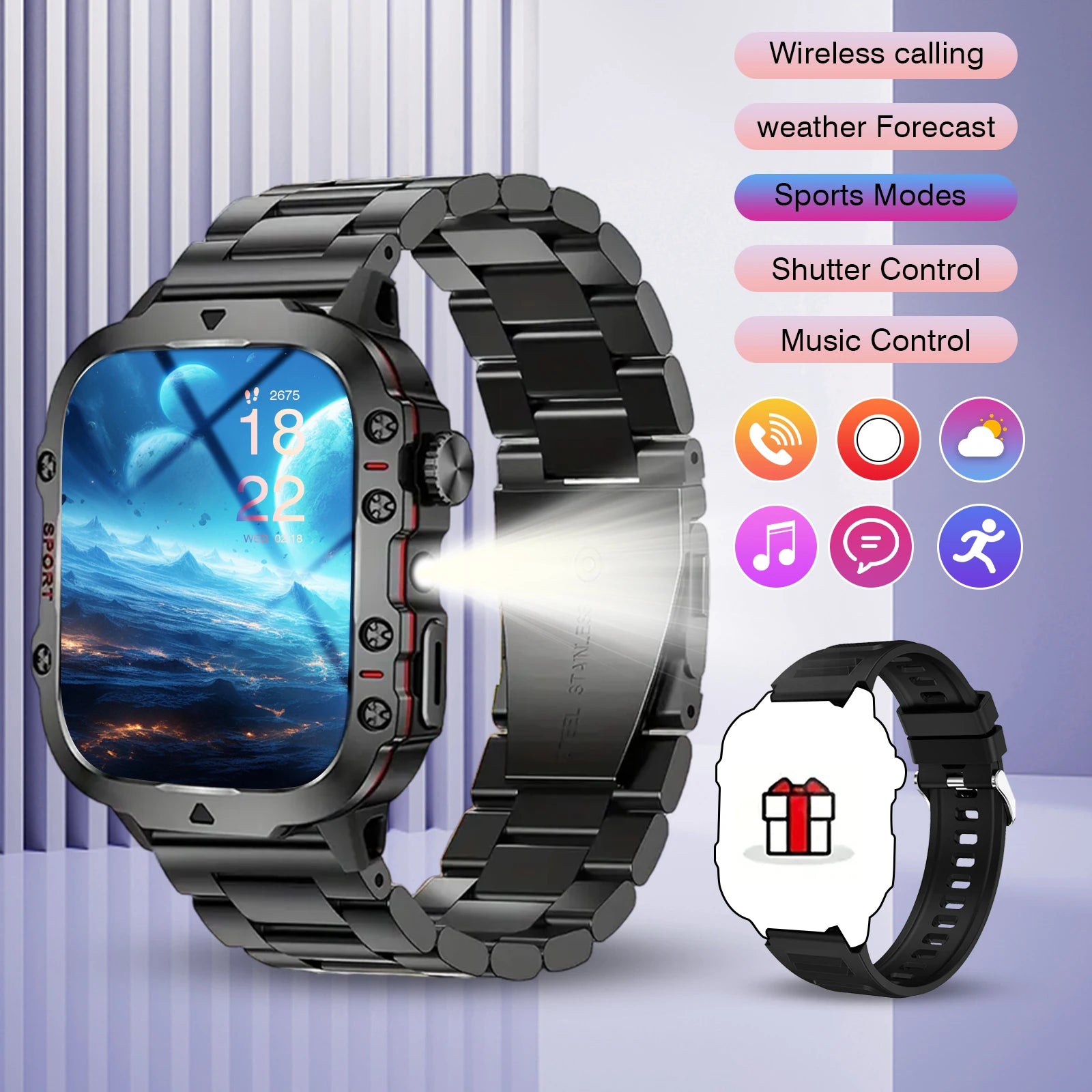 Smart Watch, Bluetooth Call, Message Reminder,Sport Reminder,Two Straps Optional, Suitable for IPhone/Android Phone