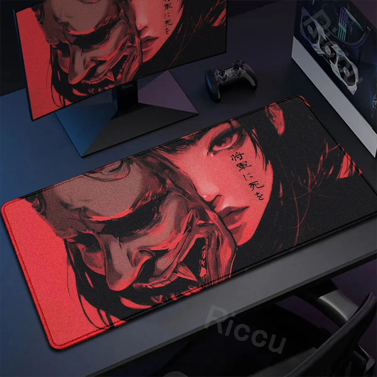 40x90cm Gaming Samurai Oni Mouse Pad Japan Mask Girl Deskmat Large Gamer Professional Premium Mousepad Speed Control Accessories