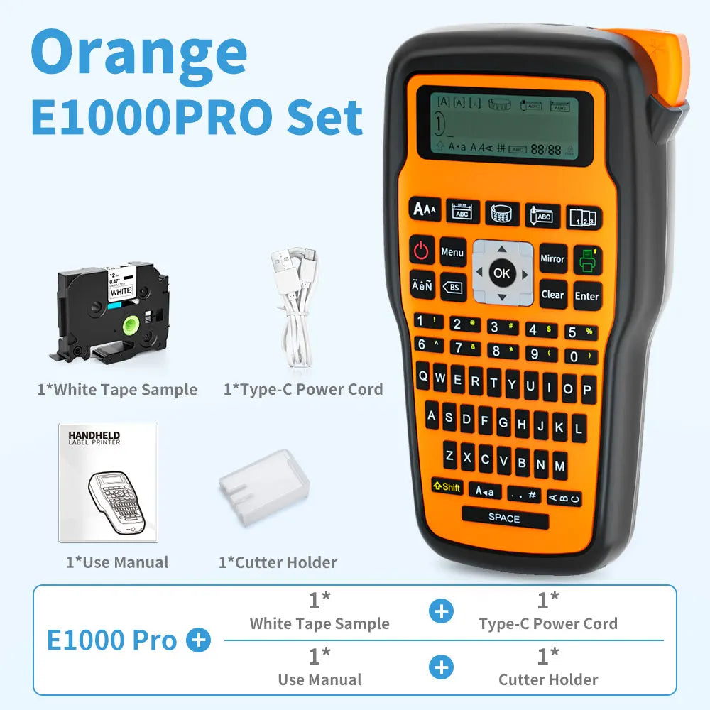 E1000PRO Tube Label Printer Sticker Label Printer & Label Tape 12mm Compatible for Brother Ptouch Label Machine TZe-231 HSe-231