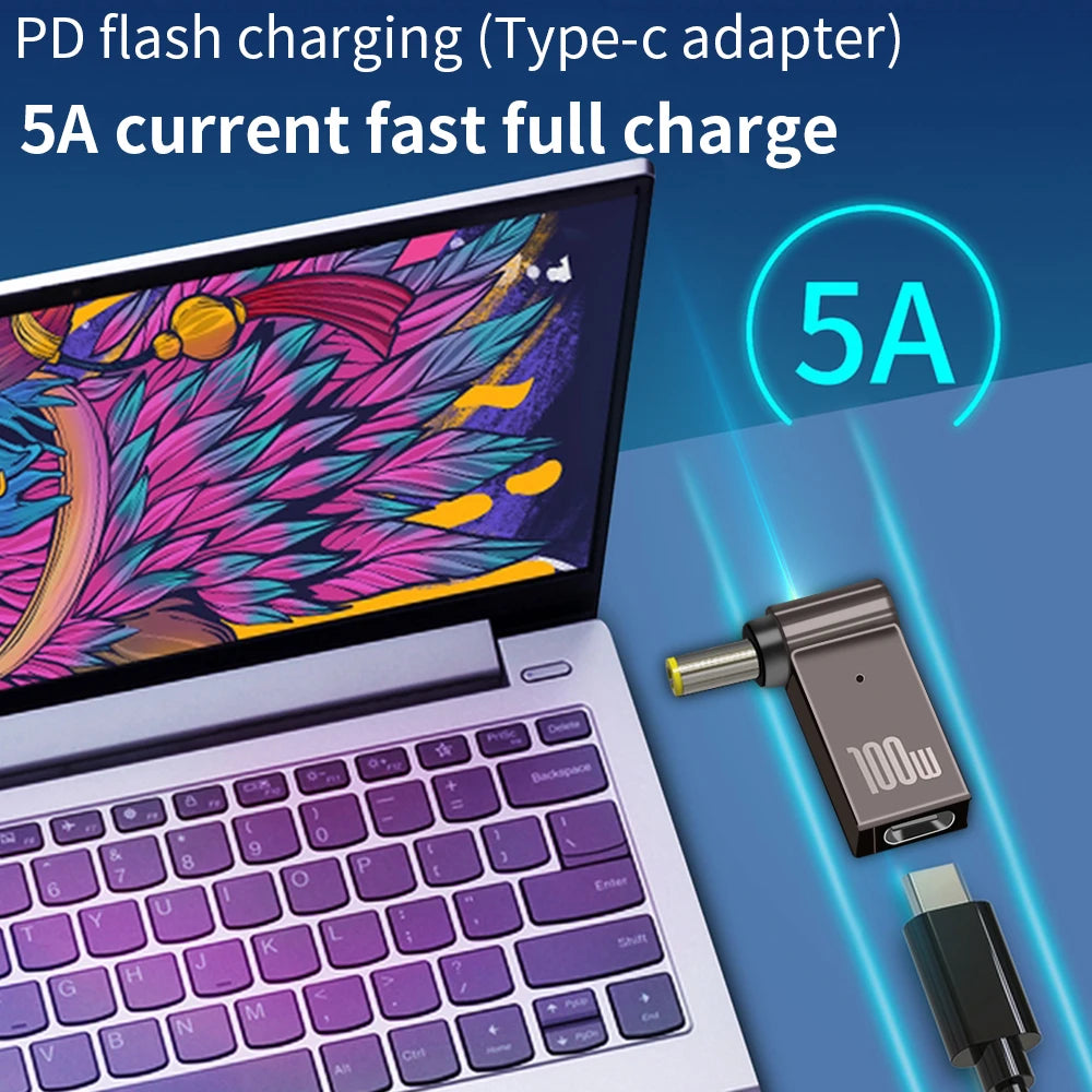 PD 100W Laptop Power Charger Converter Female Type-C To DC Male Jack Plug Supply Adapter Connector 5A For Notebook Computer PC
