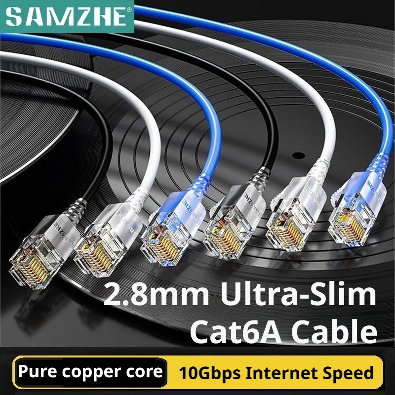 SAMZHE Slim Cat6A RJ45 Internet Cable High Speed 10Gbps 31AWG Pure Copper Wire Core Network LAN Computer Patch Cable For PC
