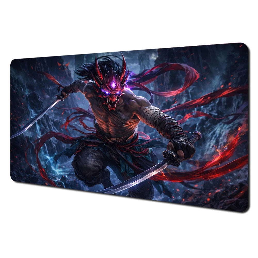 Japanese Ghost Samurai Pattern TCG Playmat Magic Card Battle Mat 35X60CM Deskmat Tapete Magic Mat Non-Slip Durable Stitched Edge