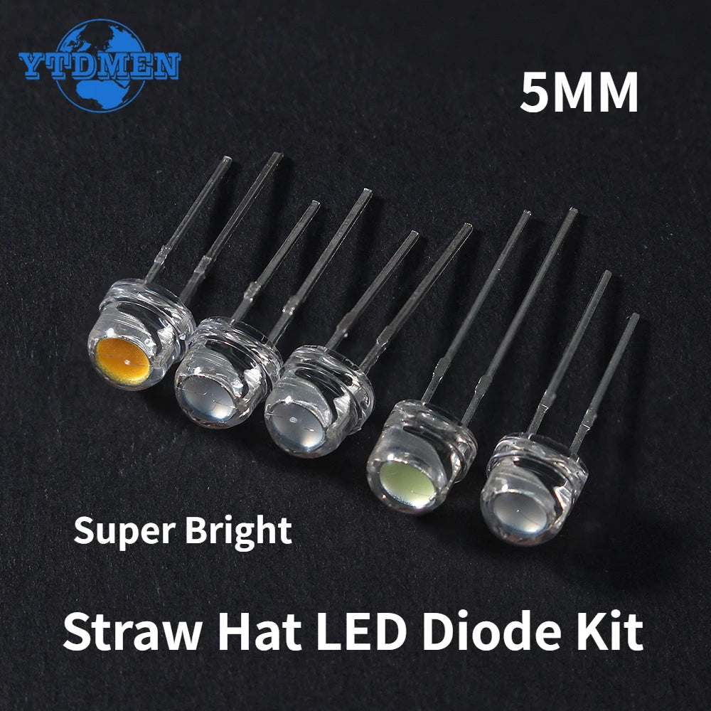 50/100PCS Straw Hat LED 5mm Super Bright LED Diode F5 Light Emitting Diode Blue Green Red Yellow White, for DIY Electronic
