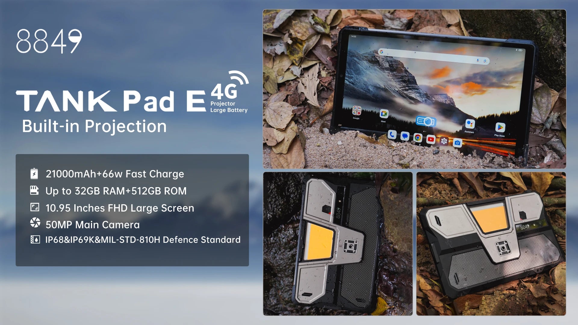 8849 TANK PAD E Unihertz Rugged Projector Tablet Android 21000mAh 512GB 120Hz 24GB Smart Pad 50MP 10.95 inch Phone Tablet 2025