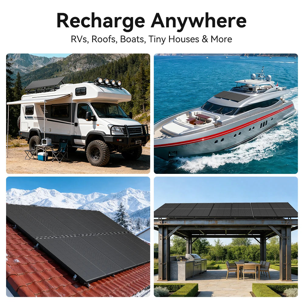 Rvpozwer 200w High Efficiency Black Monocrystalline Solar Panel With Busbar Hidden Technology For RVs Trucks Vehicles Home Power
