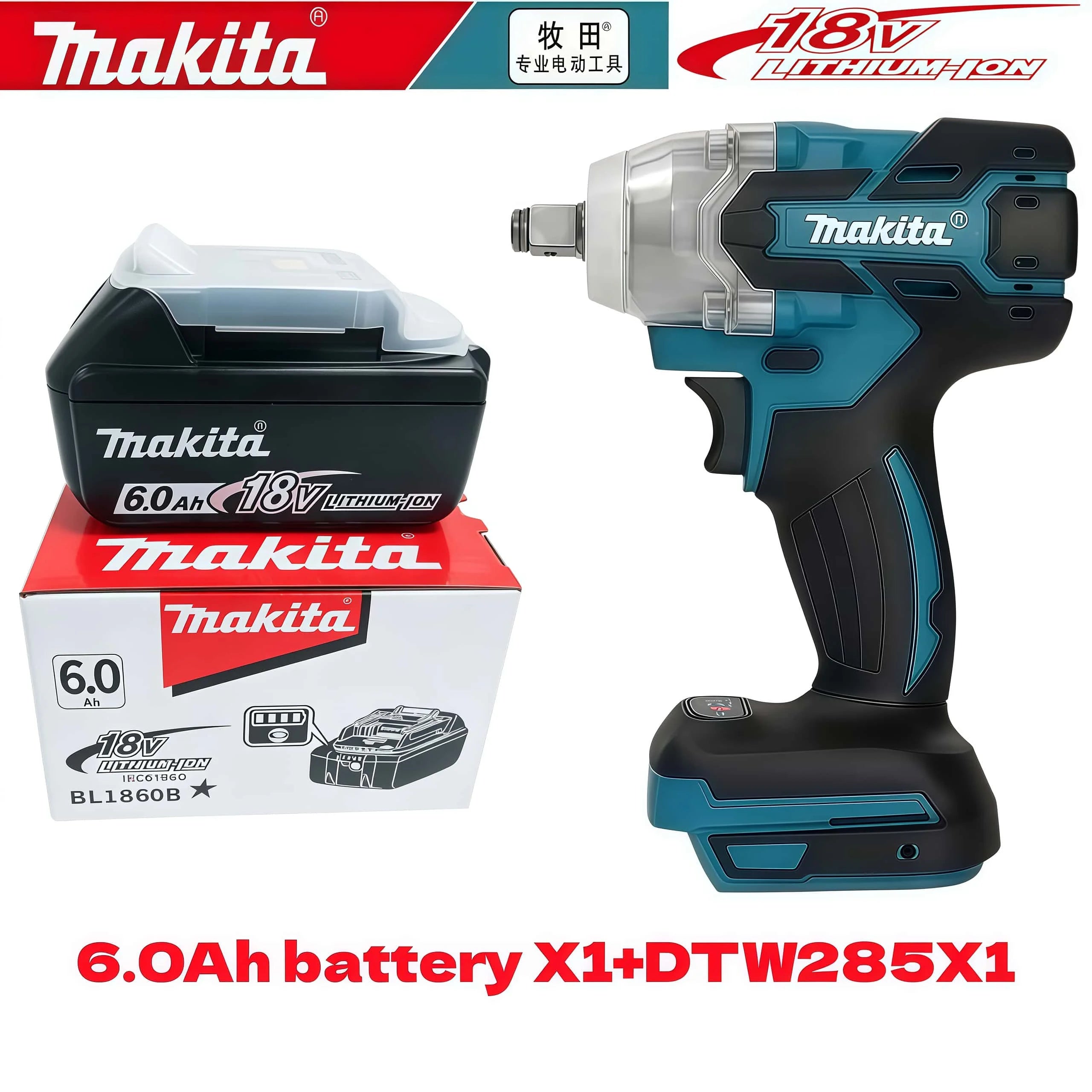 Genuine Makita 6AH BL1860B 18V Battery Power Tool Lithium-Ion Substitute LXT BL1850B BL1840B, Suitable for Use with BMS18V Screw