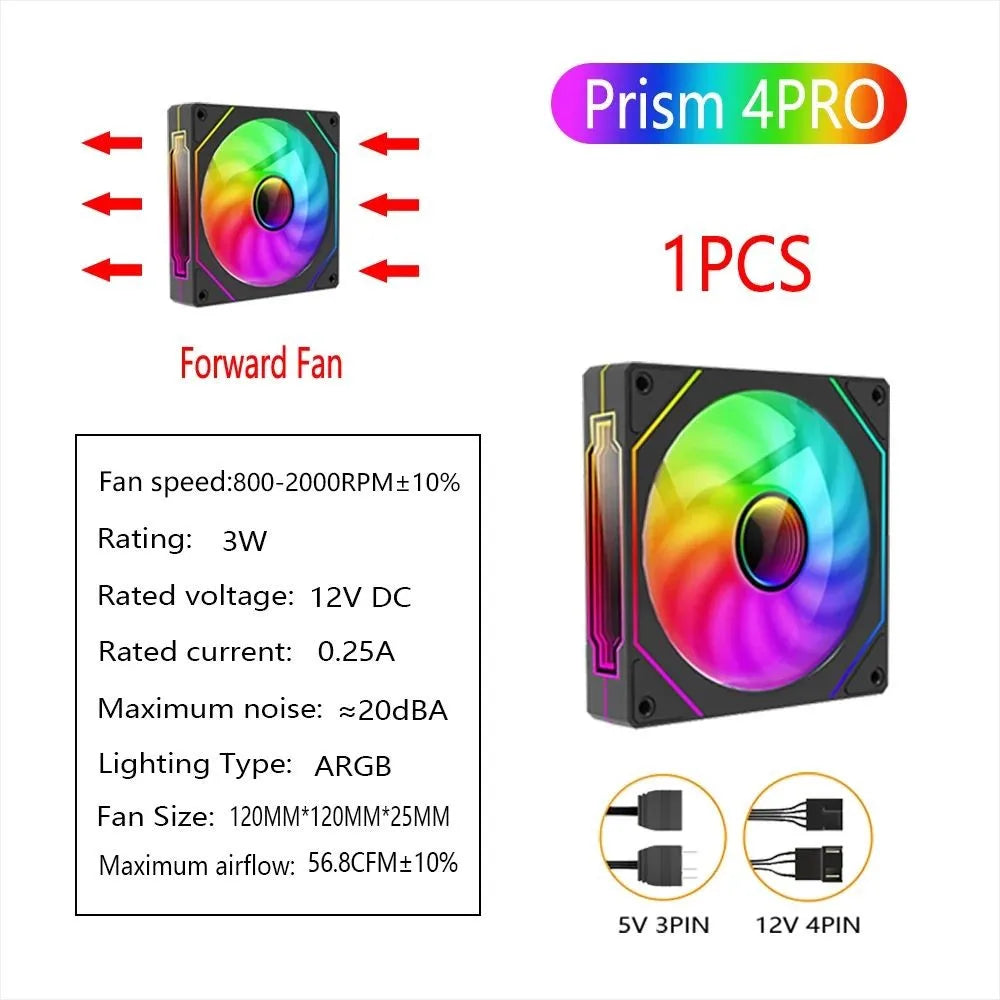 PRISM 4 RS 12cm ARGB 4 Pin Computer Case Fan Quiet Cooling 12V Large Air Volume 1200RPM for Desktop Gaming PC Build