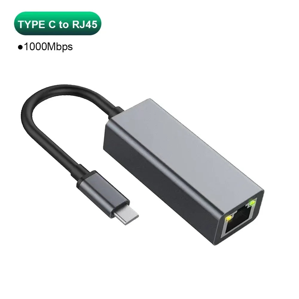 1000Mbps USB Type C Ethernet Adapter RJ45 Network Card for MacBook PC Windows XP 7 Android High-Speed Internet Cable LAN