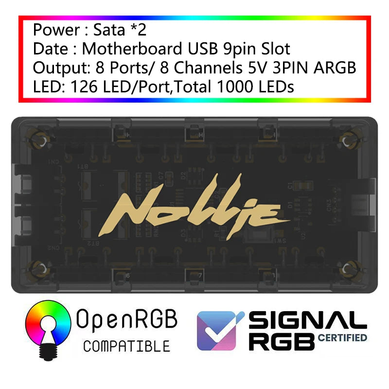 Nollie SignalRGB OpenRGB Universal Addressable 5V 3PIN ARGB Asynchronous Controller HUB For Computer PC Cooling Fans Light Strip