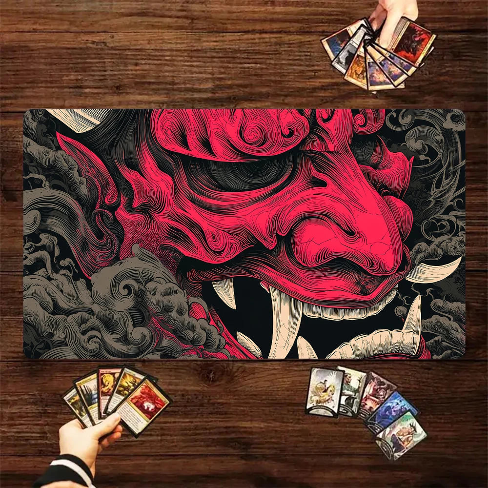 Japanese Ghost Samurai Pattern TCG Playmat Magic Card Battle Mat 35X60CM Deskmat Tapete Magic Mat Non-Slip Durable Stitched Edge