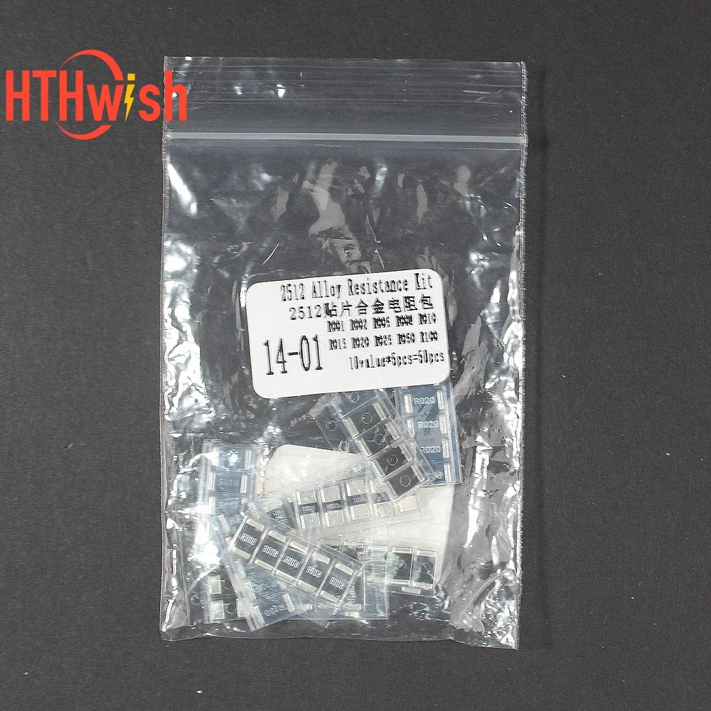 50PCS/lot  2512 SMD Resistor set 1% Alloy Resistance Assorted Kit R002 R005 R008 R010 R015 R020 R025 R050 R100