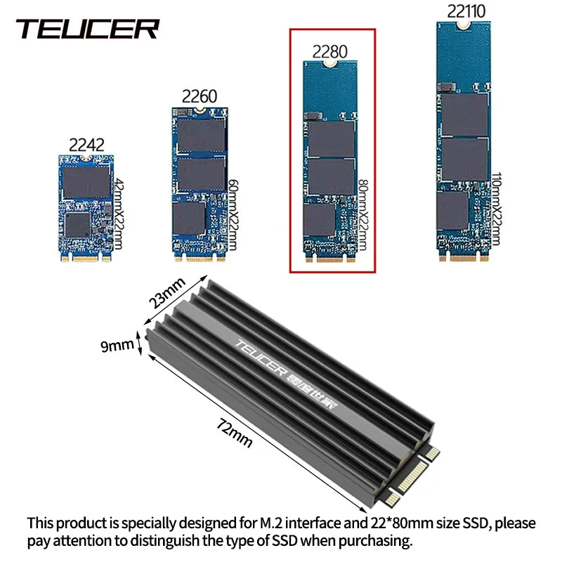 TEUCER SSD Heatsink M.2 NVME Solid State Disk Drive PC Radiator with Thermal Silicone pad for Desktop PC M.2 NVME PS5 Heatsink