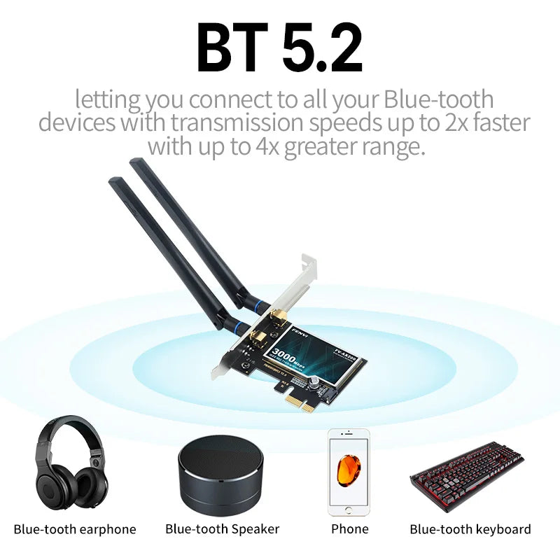 WiFi6 AX200 PCIE WiFi Card Bluetooth5.2 AC1200 WiFi 5 Dual Band 2.4G/5Ghz 802.11AX Wireless Adapter For Pc Desktop Windows 10/11