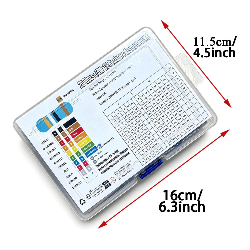 2600pcs/lot 130 Values 1/4W 0.25W 1% Metal Film Resistors Assorted Pack Kit Set Lot Resistors Assortment Kits Fixed resistor