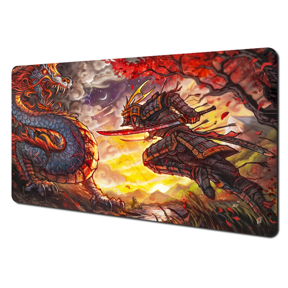 Japanese Ghost Samurai Pattern TCG Playmat Magic Card Battle Mat 35X60CM Deskmat Tapete Magic Mat Non-Slip Durable Stitched Edge