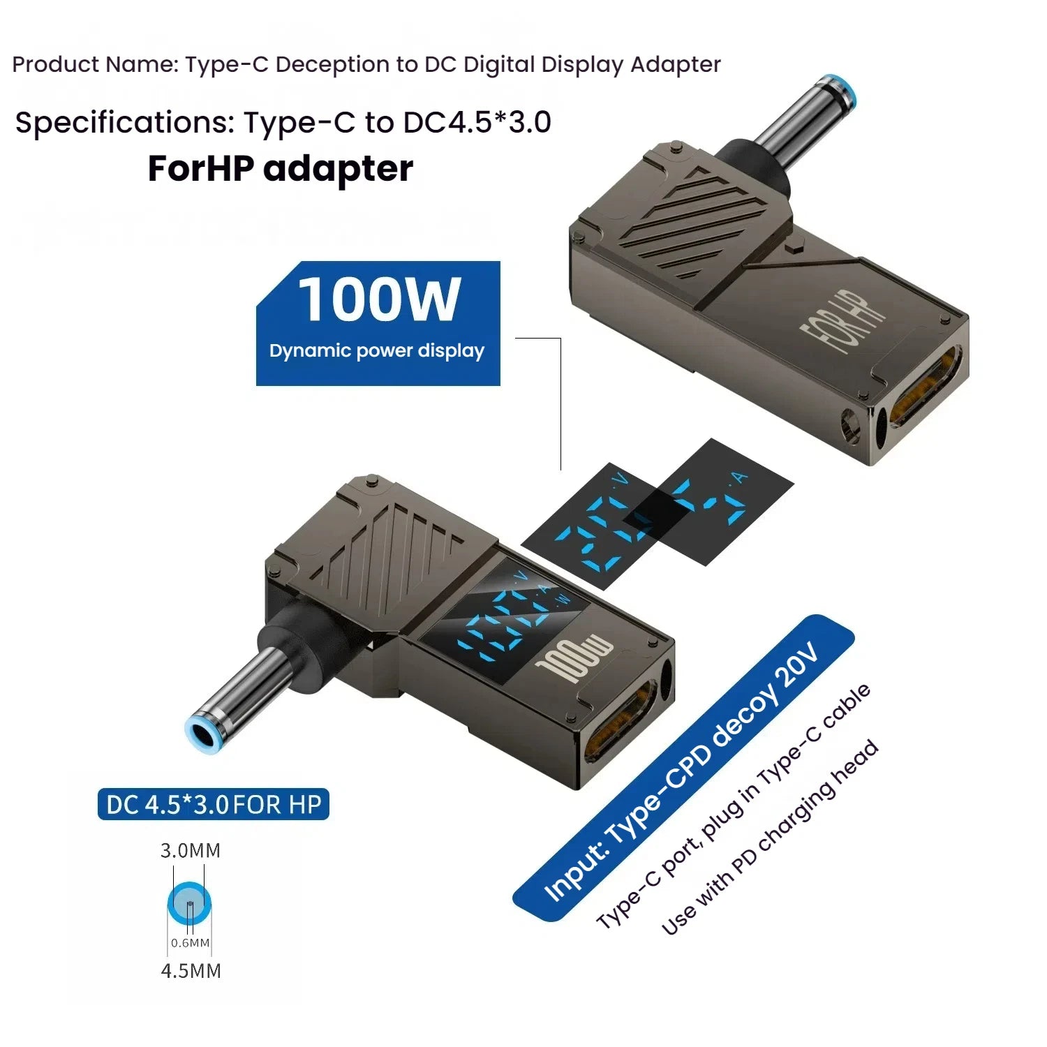 PD 100W Laptop Power Charger Converter Female Type-C To DC Male Jack Plug Supply Adapter Connector 5A For Notebook Computer PC