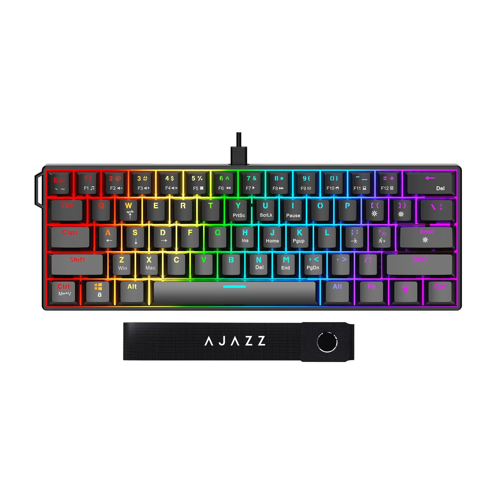 AJAZZ NK61 Wired Mechanical Keyboard, Mixed Backlight, Compact Mini Layout, Detachable USB-C Cable, Keycap Puller Included