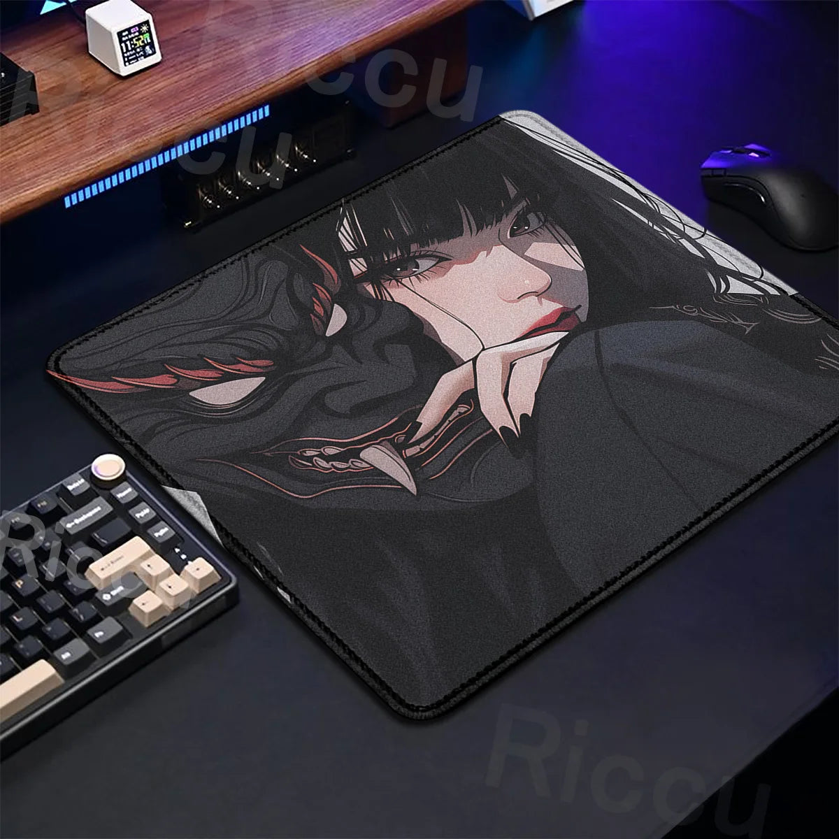 Small Size Anime Mouse Pad Oni Mask Girl Premium Deskmats Game Professional E-Sports Mousepad High Quality Non-slip Keyboard Pad