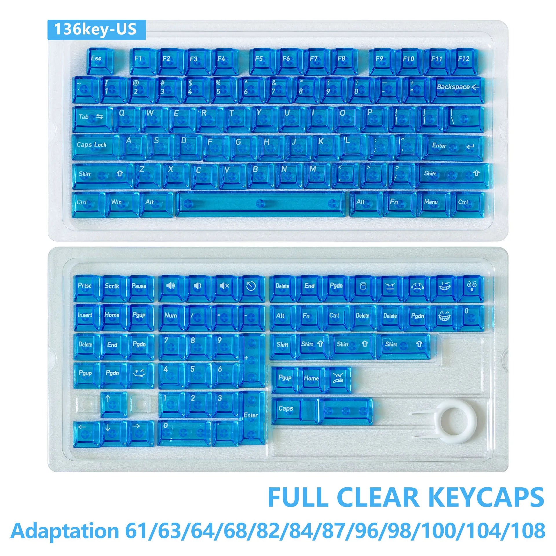 130 Keys Black Full Transparent PC Keycaps UV Printing Clear Crystal Key Caps Cherry Profile for MX Switches Gaming Keyboard