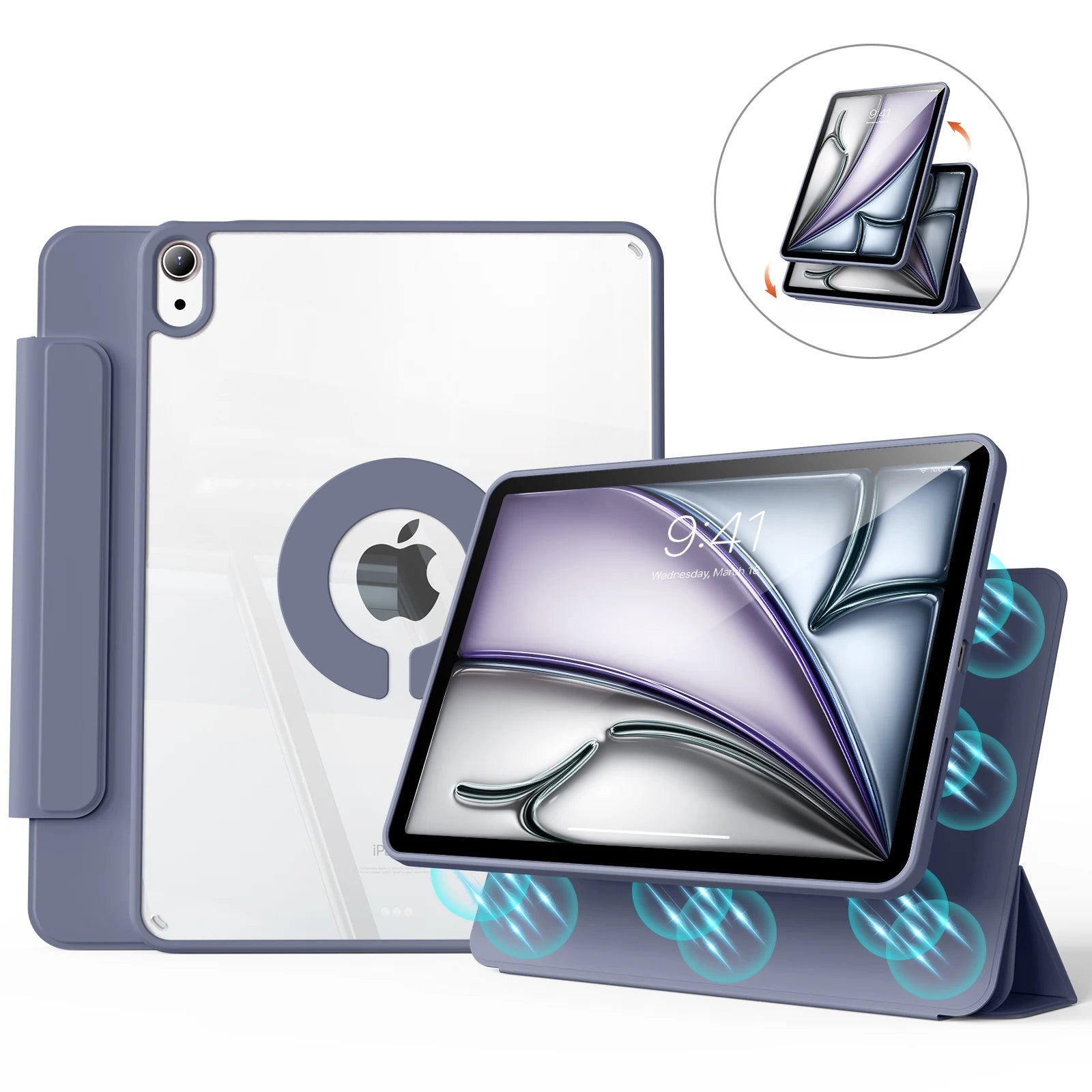ZOYU For iPad Air 11 Air4/5 10.9 Magnetic Case, For iPad Pro 11 13 inch Mini6 10.2 9/8/7th Gen Rotate 360°Detachable Back Case