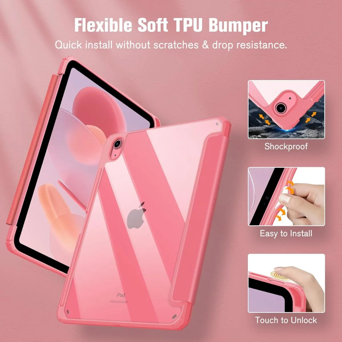 Slim Case for iPad (A16) 11 Inch (2025), iPad 10th Generation 10.9 Inch (2022) -Cover with Clear Transparent Back Shell  Pink