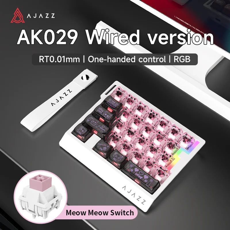 AK029 Wired Gaming Keyboard, 20 RGB Modes, 29 Keys, Hot-Swappable, Aluminum Panel