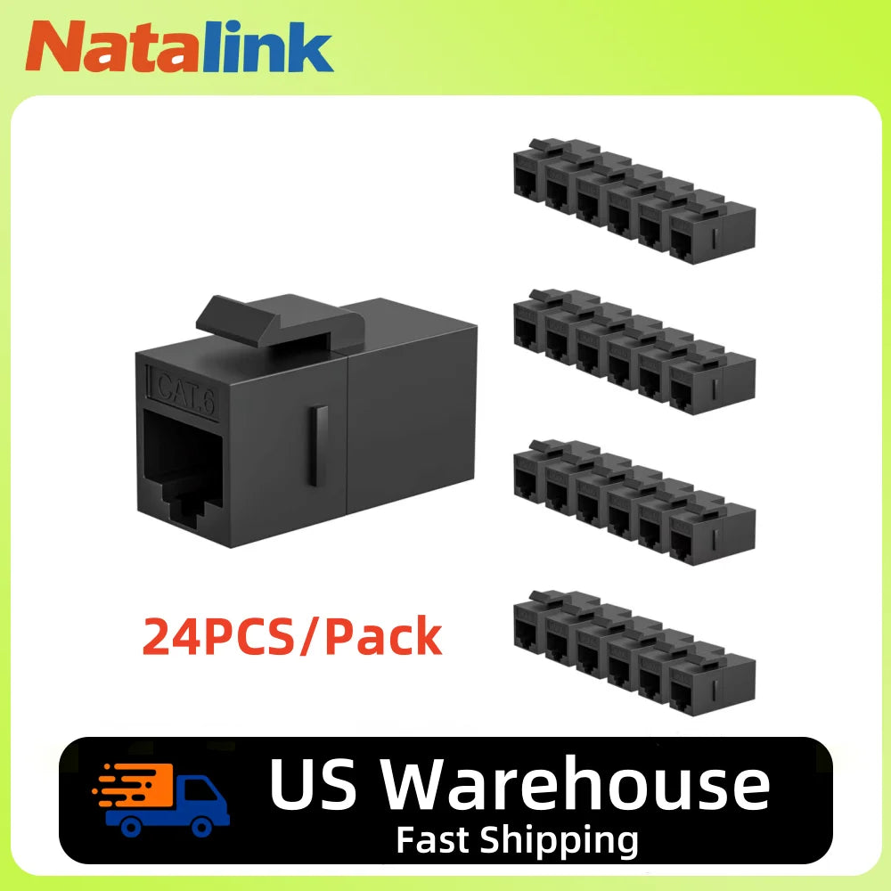 Natalink Patch Panel 24 Port Cat6 with Coupler Keystone Back Bar 19 Inch 1U Ethernet RJ45 Network Rackmount Coupler Patch Panel