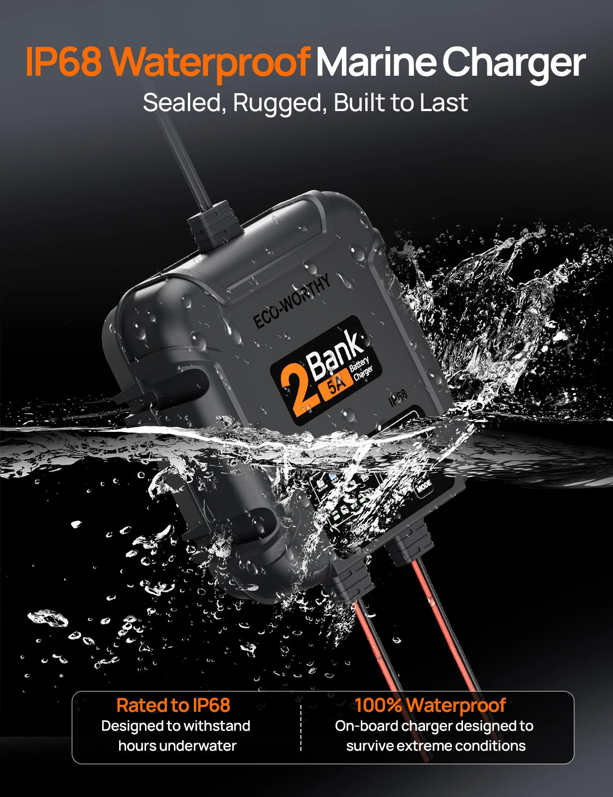 ECO-Worthy 2-Bank Marine Battery Charger 10A (5A/Bank), IP68 Waterproof 12V Charger & Maintainer for Boat RV Car