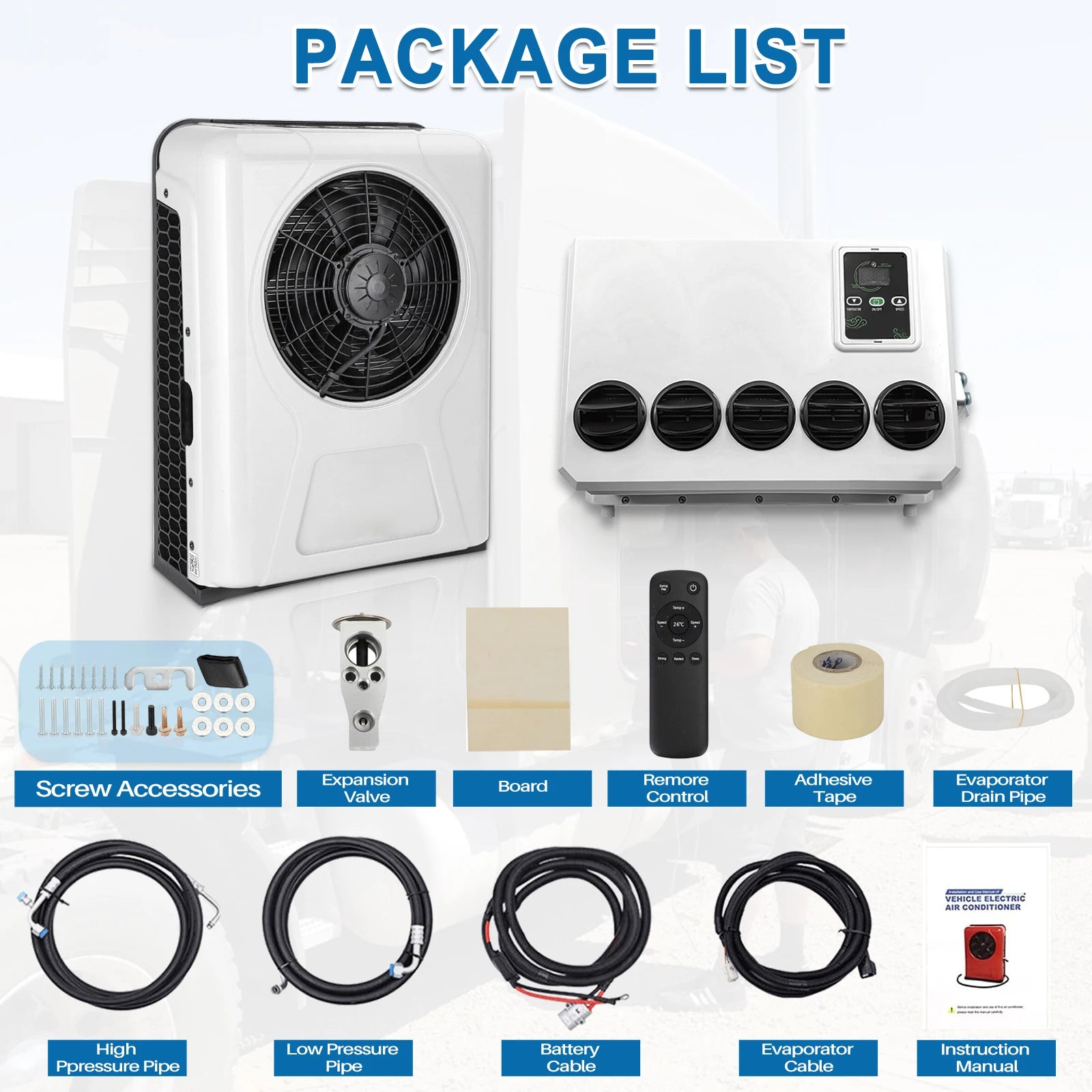 Treeligo 12V Universal Electric Air Conditioner 12V RV Automotive Split Air Conditioning Car Truck Parking Camper Van Tractor