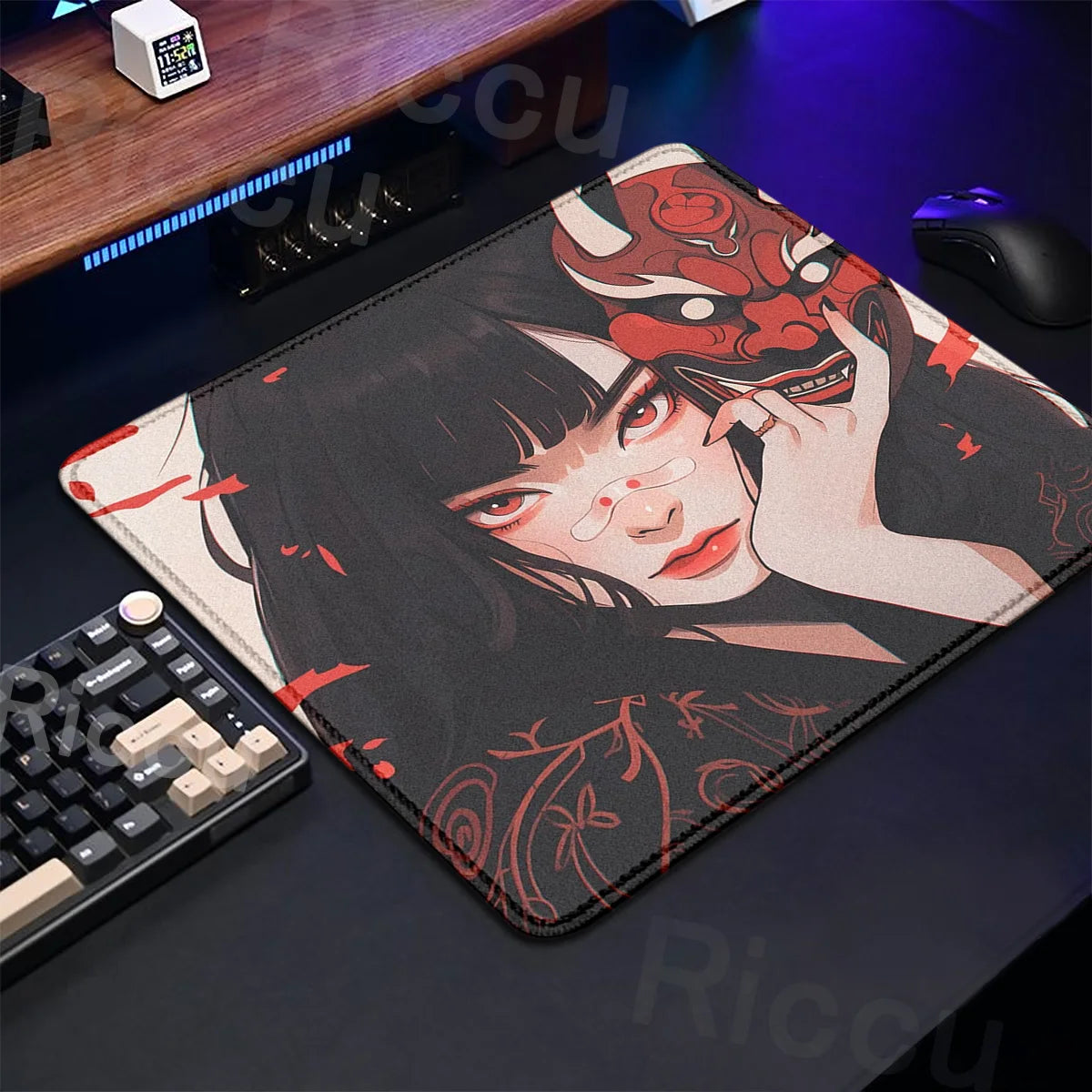 Small Size Anime Mouse Pad Oni Mask Girl Premium Deskmats Game Professional E-Sports Mousepad High Quality Non-slip Keyboard Pad
