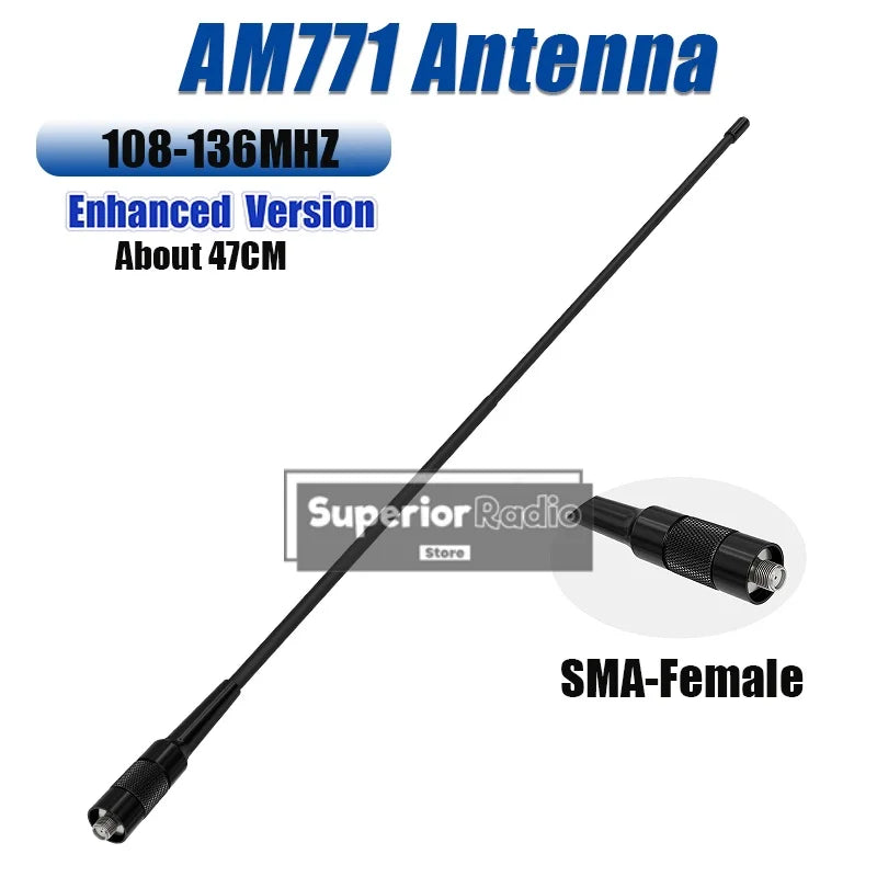 Walkie Talkie AM-771 Air Band Antenna 108-136Mhz BNC Connector For IC-A6 IC-A25 IC-A16 FTA-550L Radio SMA-F For DM-32 UV-K6 UVK5