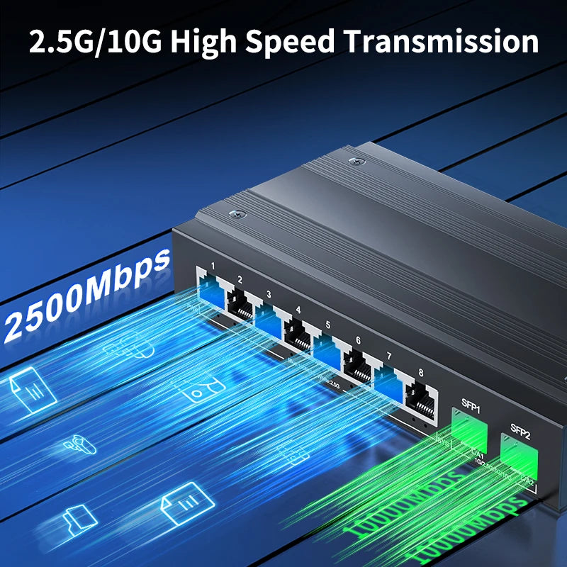 HORACO 2.5G Network Switch 8 Port Ethernet Switch with 2*10G SFP+ Plug and Play Fanless Homelab Switch