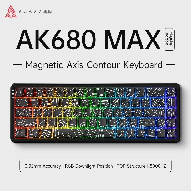 AJAZZ AK680 MAX Magnetic Axis Gaming Mechanical Keyboard 0.02mm accuracy 0.125ms ultra-low latency | 8K return rate 32K scan rate 8KHz return Quick triggering/resetting of aluminum alloy positioning plate with precision adjus