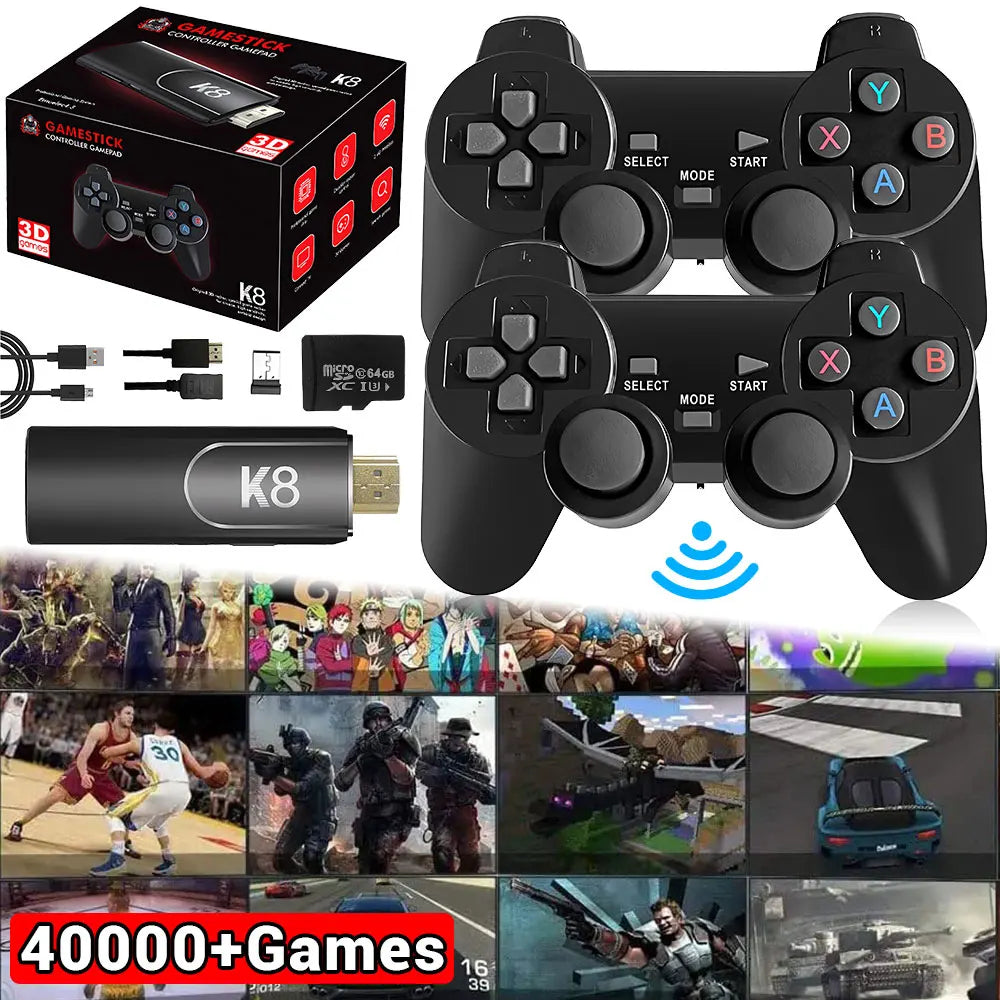 4K HD K8 Gamepad 64G Retro Video Game Console 40000+ Game 40+ Emulator Dual Wireless 2.4G Controller Retro Console Kids Gift Gam