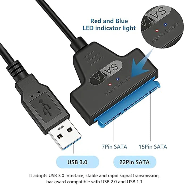 SATA to USB 3.0 Adapter Cable for 2.5 inch Hard Drive HDD/SSD Data Transfer,2in1 Sata Cable  External Hard Drive Converter