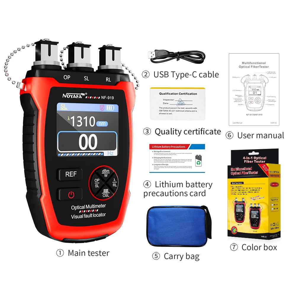 NOYAFA NF-919 Mini Optical Power Meter Visual Fault Locator Network Cable Test OPM/REF -70~+9dbm SC/FC/ST Universal Port