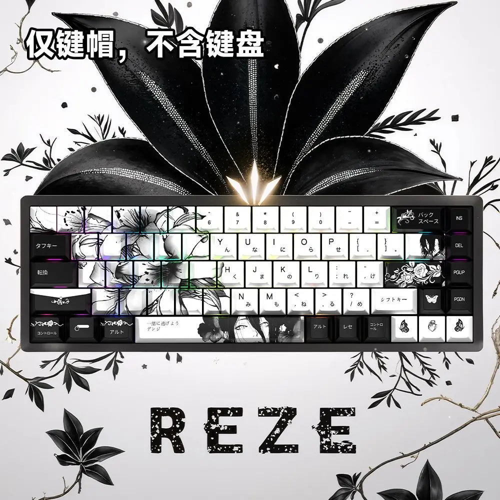 135 Keys Reze Keycaps Chainsaw Man Cherry Profile Cute Anime Keycap DYE-SUB PBT Keycap for MX Mechanical Keyboard 60/61/68/108