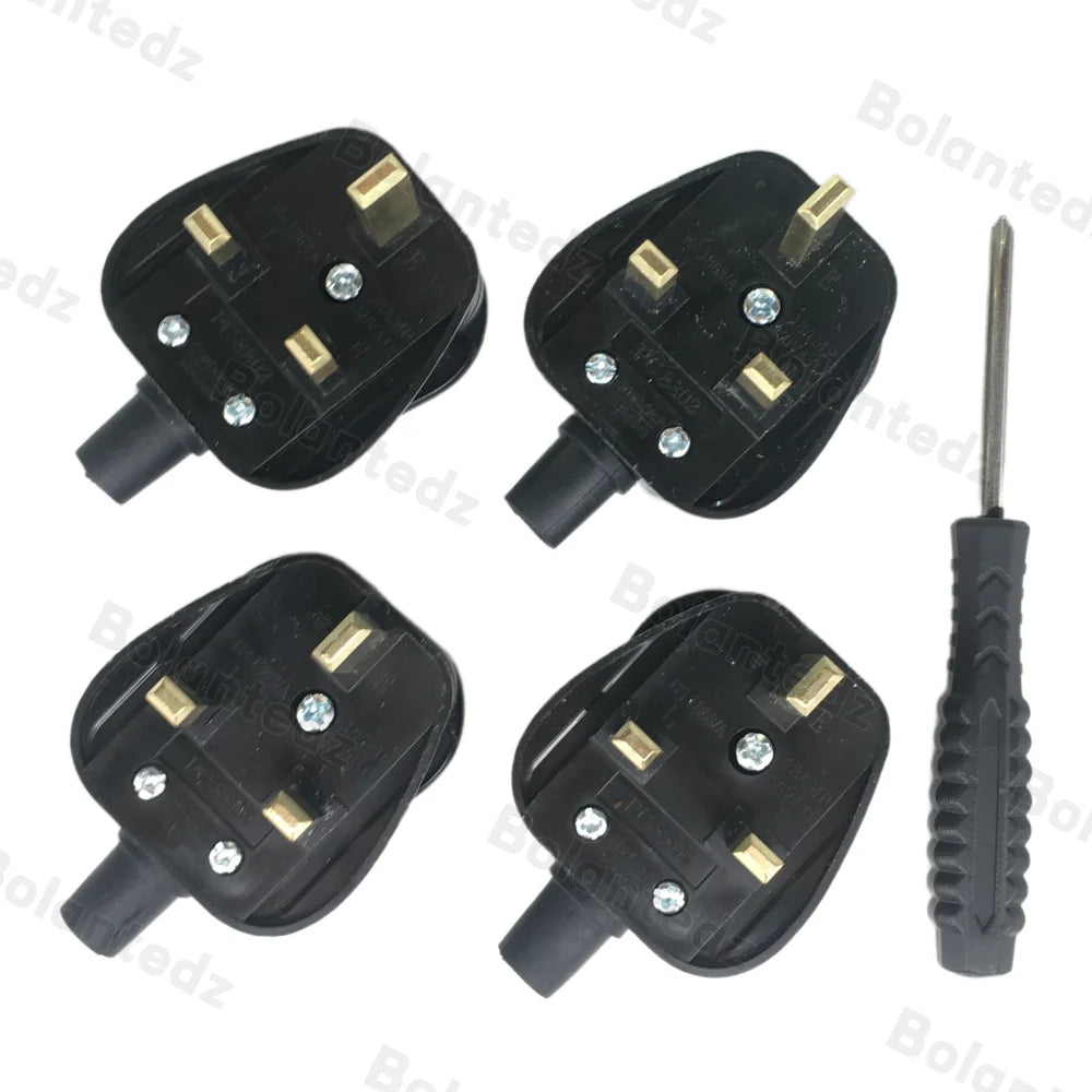 4Pcs UK 3 Pins AC Electrical Power Rewireable Plug Male Wire Fused Socket Adaptor Extension Cord Cable Connector + Screw Driver