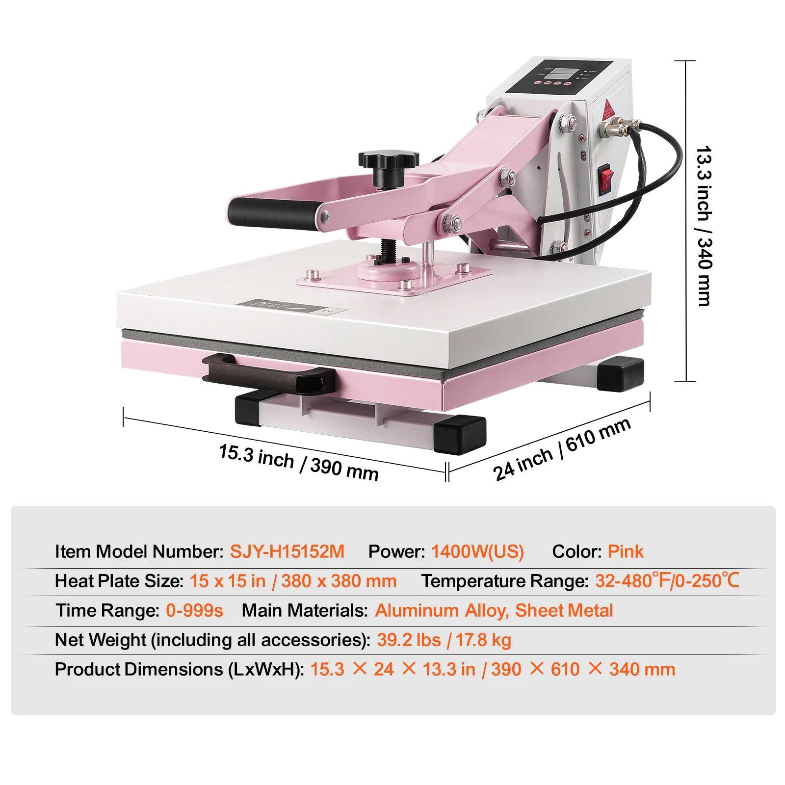 SucceBuy  15 x 15in Heat Press Machine, Slide Out Heat Transfer Machine Fast and Even Heating 2-Layer Insulation Cotton