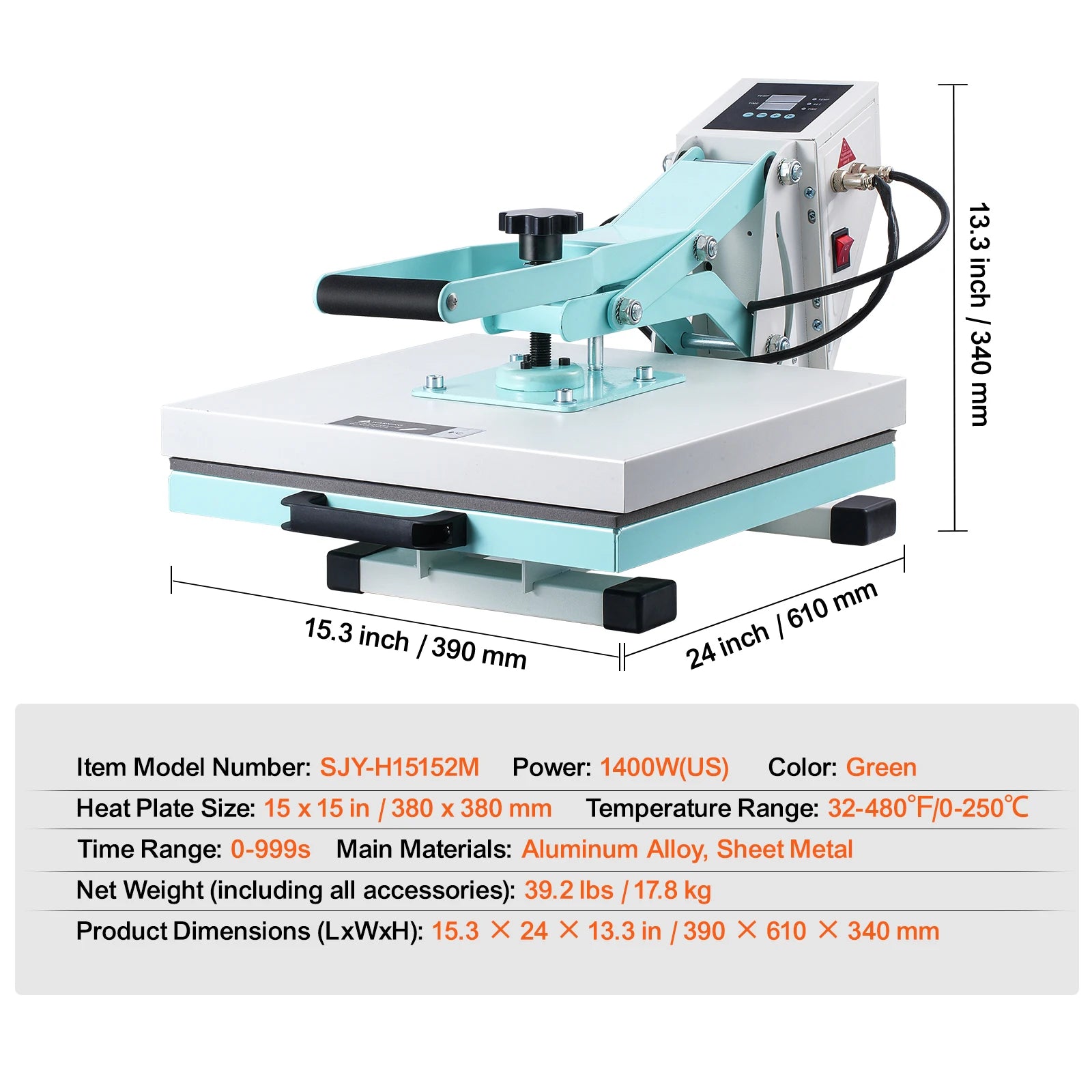 SucceBuy  15 x 15in Heat Press Machine, Slide Out Heat Transfer Machine Fast and Even Heating 2-Layer Insulation Cotton