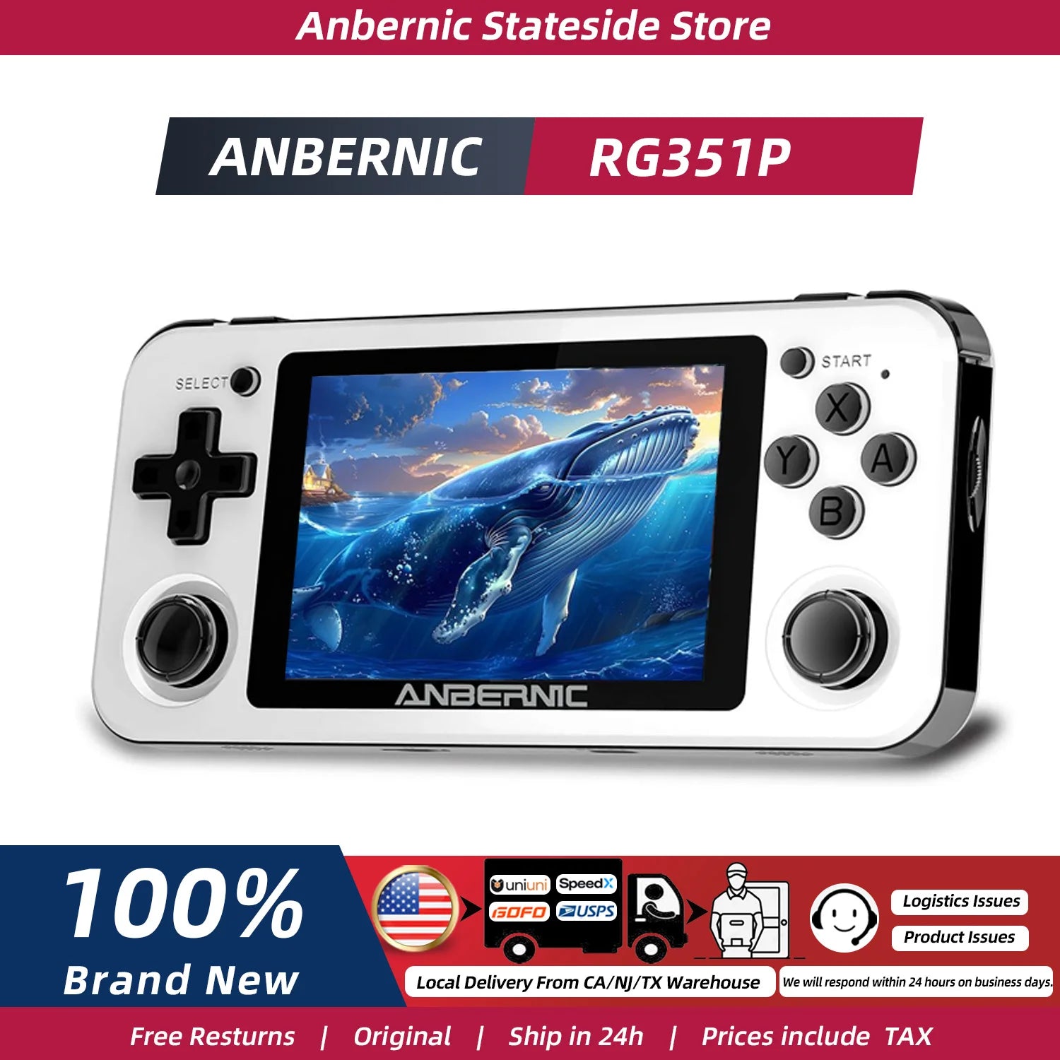 ANBERNIC RG351P Handheld Retro Game Console 3.5 Inch IPS Screen 64G TF Card 2500 Classic Games 3500 mAh Double 3D Rocker Gift