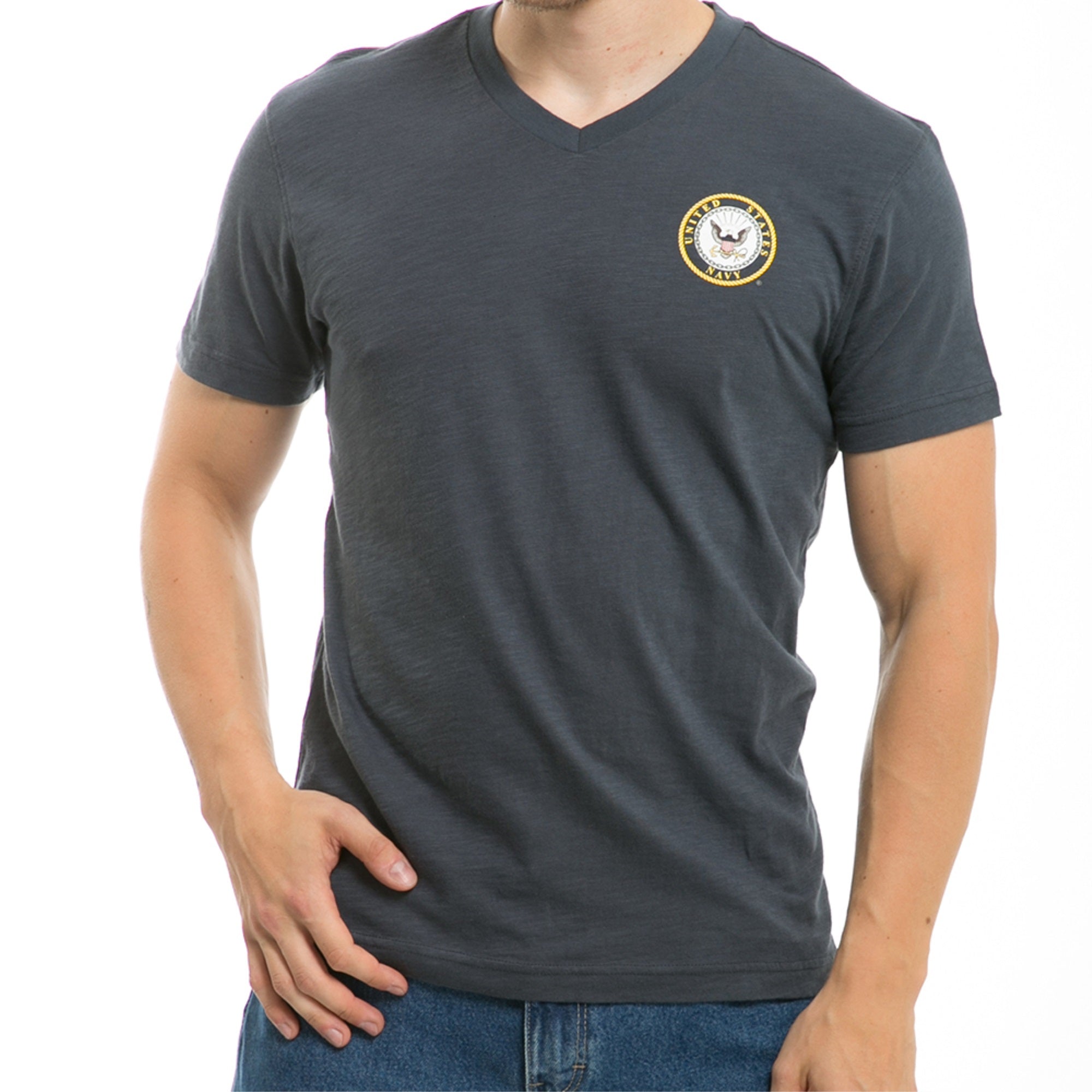 Military V Neck Tee, Navy, Navy, M