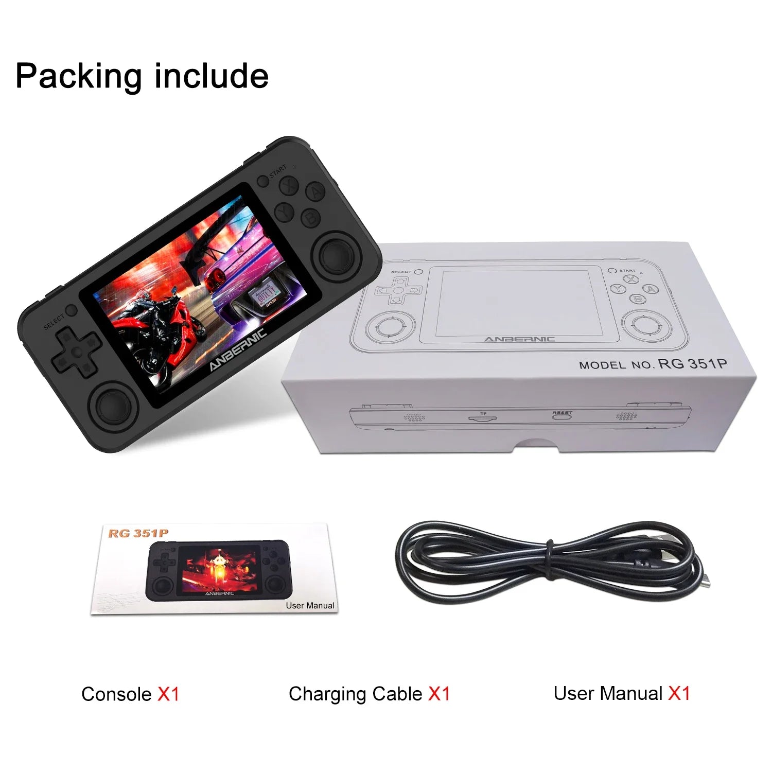 ANBERNIC RG351P Handheld Retro Game Console 3.5 Inch IPS Screen 64G TF Card 2500 Classic Games 3500 mAh Double 3D Rocker Gift