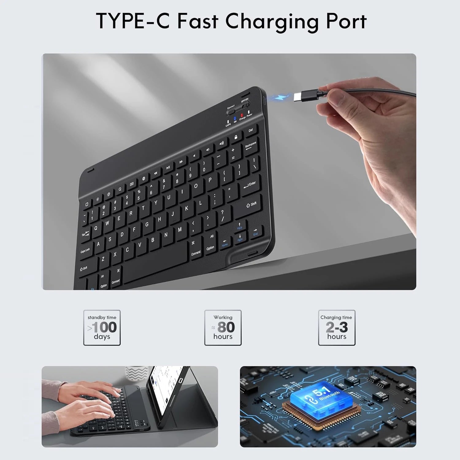 Keyboard Case For iPad 11 (A16) 2025/iPad 10th Generation 2022 10.9inch,Detachable Stand Folio Keyboard Cover With Pencil Holder